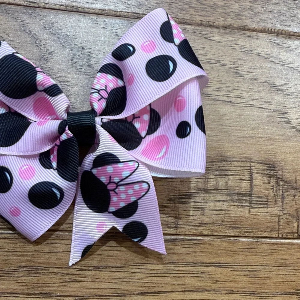Girls Bow - Pink Black Minnie Mouse Hand-Made Hair Bow